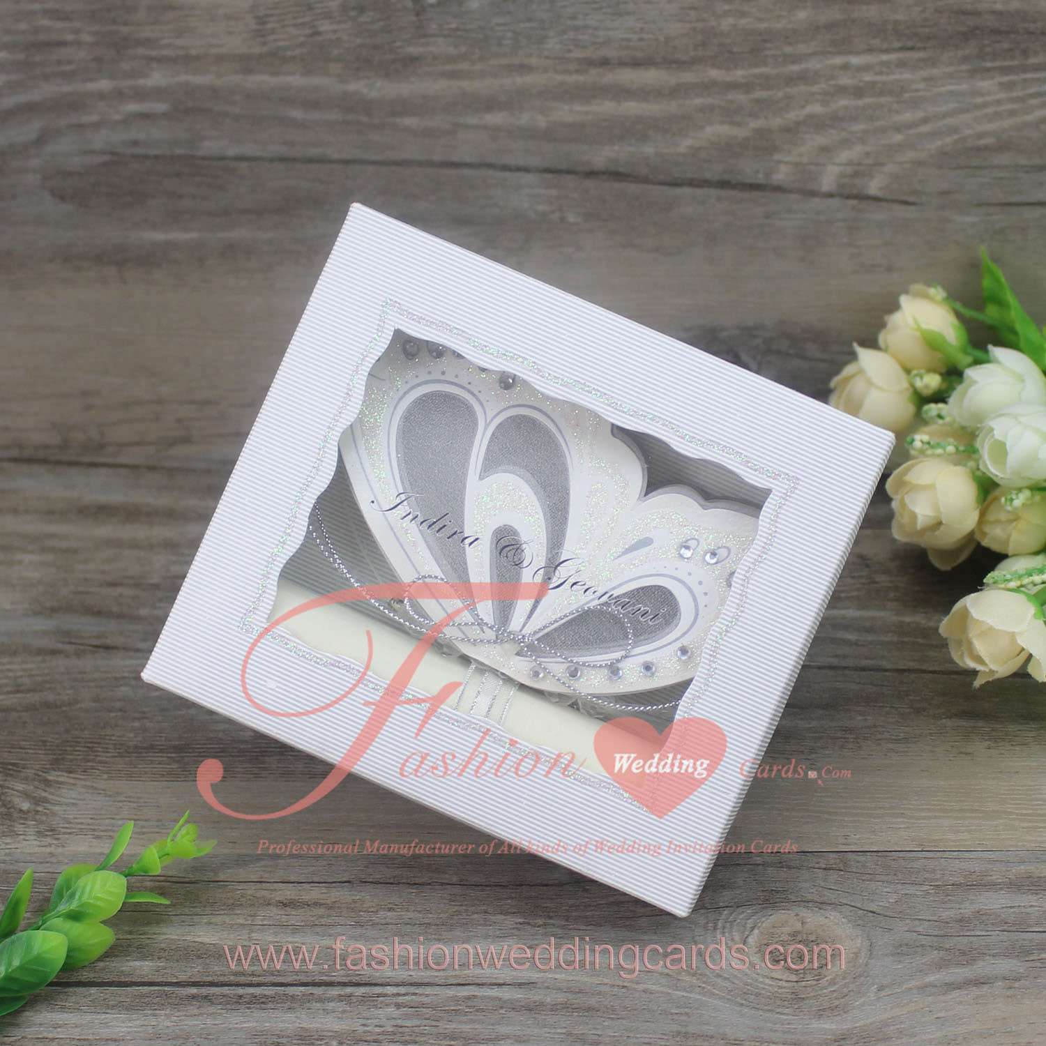 White Scroll Wedding Invitation Cards Paper Box